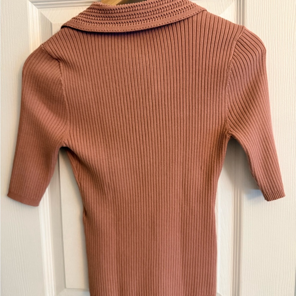 WHBM Ribbed Knit Top in Rose Pink - Picture 3 of 5